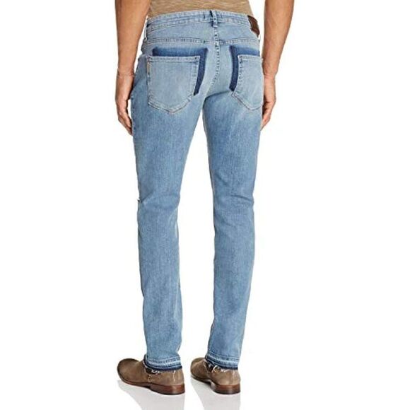 New Paige Lennox Men US 33 Denim Blue Jeans Slim Skinny Stretch Ripped Casual - Picture 2 of 12